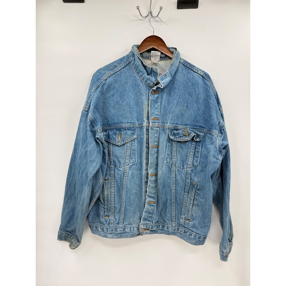 TYCA XL Tropicana Denim Jacket Mens Blue Vintage Made in USA Embroidered Trucker